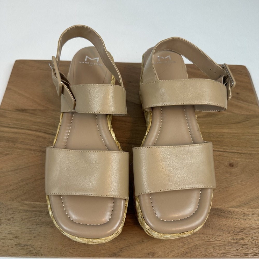 New Womens Marc Fisher Patryce Tan Leather Espadrille Platform Wedges Size 10 M